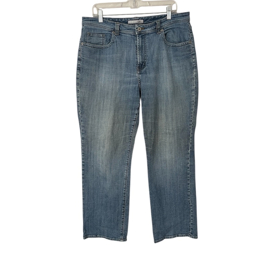 Chicos Platinum Facet RG Jeans Blue Sz 2.5 Reg Straight 30" Inseam Vintage